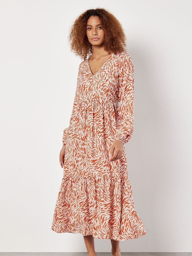 Apricot Orange Animal Print Swirl Dress - Image 1 of 4