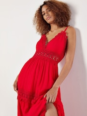 Apricot Red Lace Insert Crinkle Cami Maxi Dress - Image 2 of 4