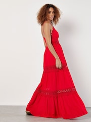 Apricot Red Lace Insert Crinkle Cami Maxi Dress - Image 4 of 4