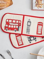 Victoria Eggs Red and Charcoal London Skyline Double Oven 100% Cotton Gloves - Image 1 of 3