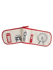 Victoria Eggs Red and Charcoal London Skyline Double Oven 100% Cotton Gloves - Image 2 of 3