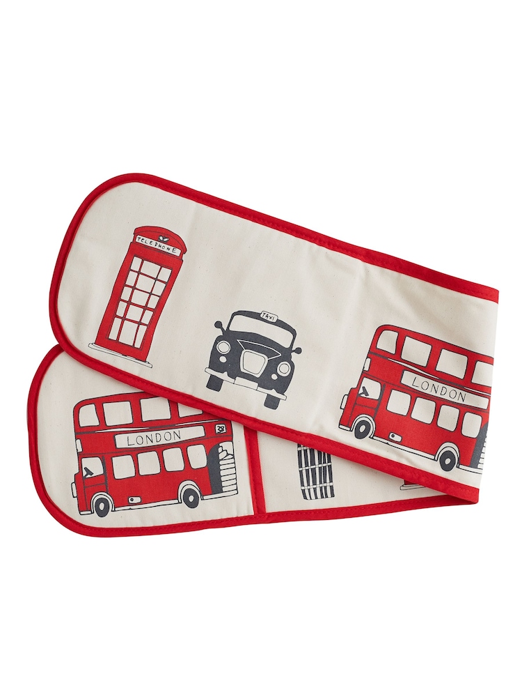 Victoria Eggs Red and Charcoal London Skyline Double Oven 100% Cotton Gloves - Image 3 of 3