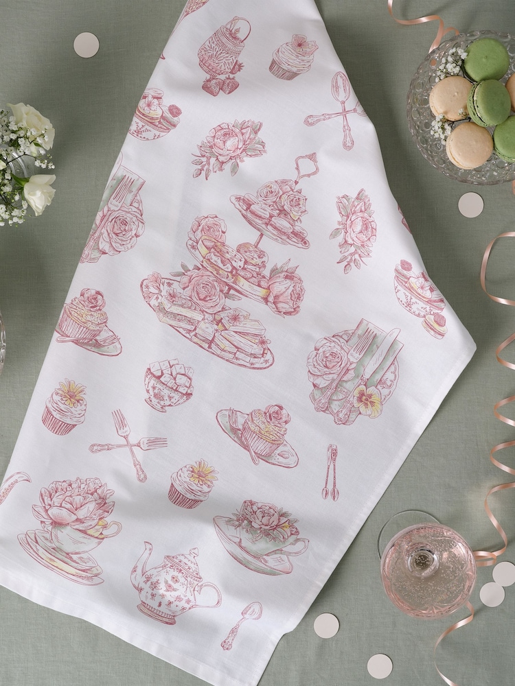 Victoria Eggs Set of 2 Pink Afternoon Tea 100% Cotton Tea Towels - Image 1 of 2