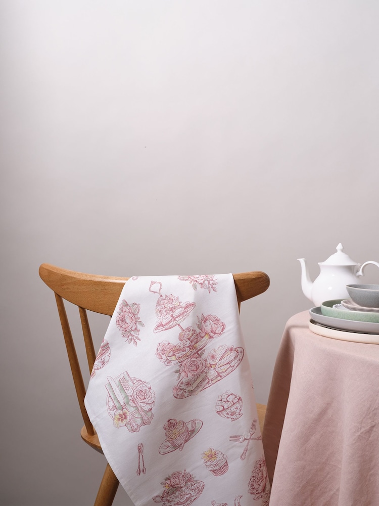 Victoria Eggs Set of 2 Pink Afternoon Tea 100% Cotton Tea Towels - Image 2 of 2
