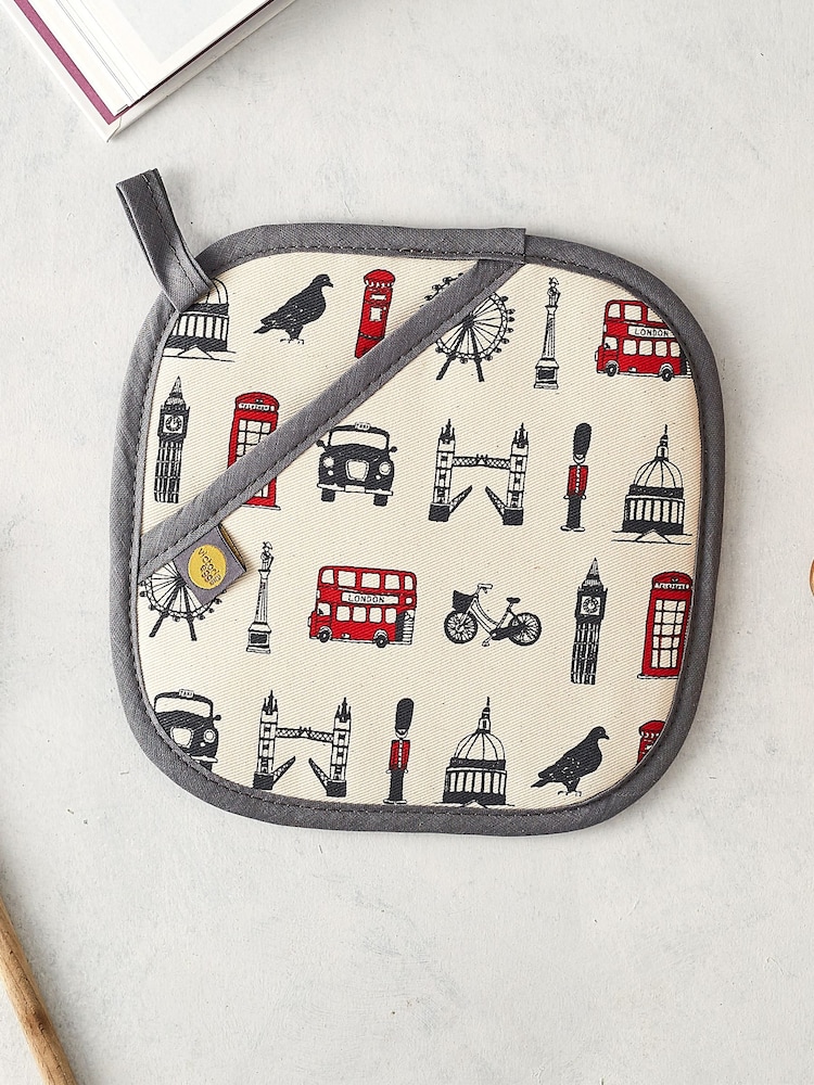 Victoria Eggs Red and Charcoal London Icons Pot Grab & London Skyline 100% Cotton Tea Towel - Image 2 of 5