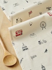 Victoria Eggs Red and Charcoal Simply London 100% CottonSkyline and Big Smoke Tea Towels - Image 1 of 5