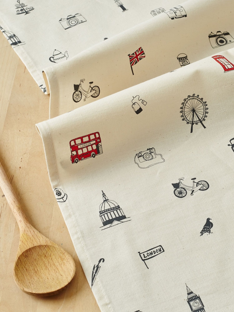 Victoria Eggs Red and Charcoal Simply London 100% CottonSkyline and Big Smoke Tea Towels - Image 1 of 5