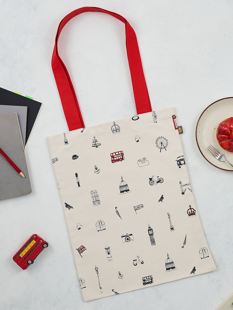 Victoria Eggs Red and Charcoal London Icons Children's Apron Simply 100% Cotton Canvas Bag - Image 1 of 4