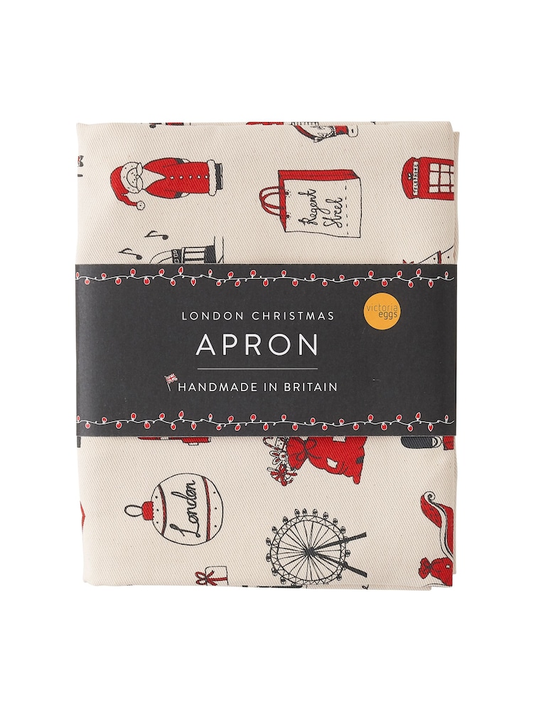 Victoria Eggs Red and Charcoal London Christmas 100% Cotton Apron - Image 2 of 3 Victoria Eggs Red and Charcoal London Christmas 100% Cotton Apron - Image 2 of 3