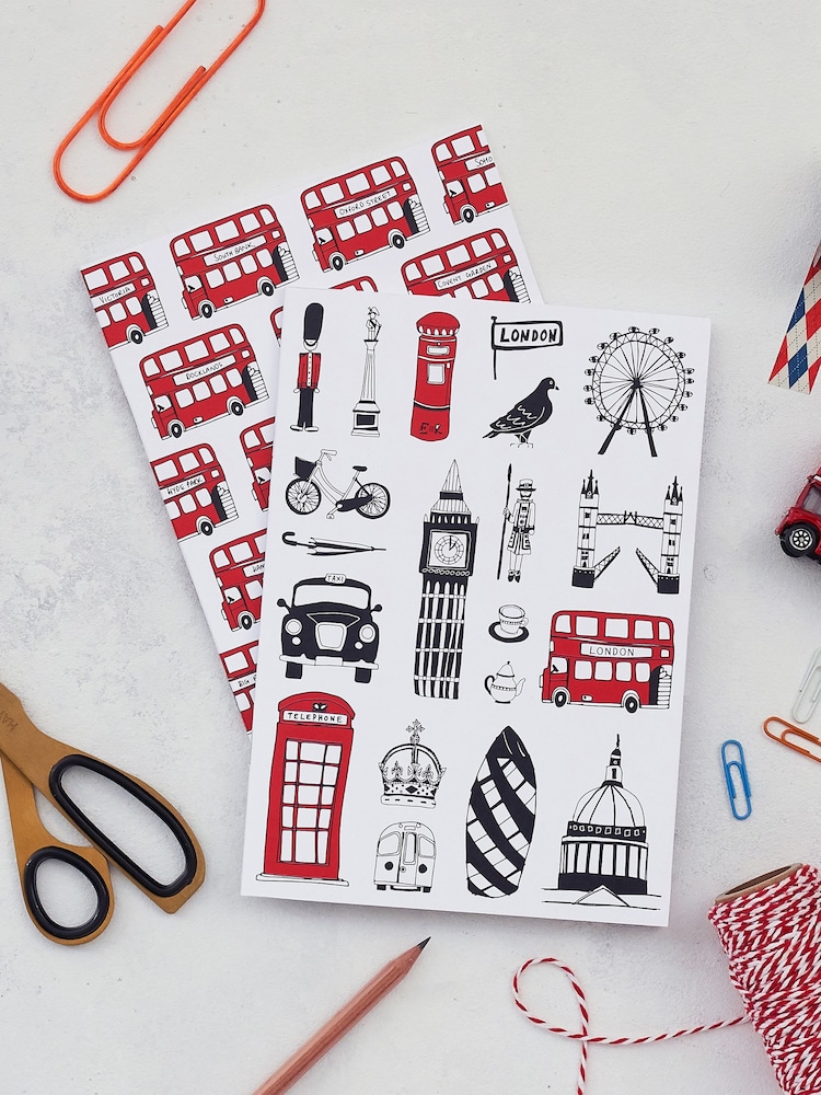 Victoria Eggs Red and Charcoal London Icons Cosmetic Bag A5 100% Cotton Notebooks 2 Pack - Image 2 of 3