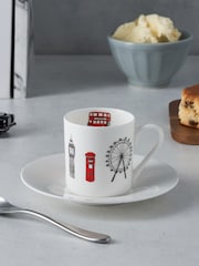 Victoria Eggs Red and Charcoal London Skyline Set of 2 Espresso Cup & Saucers - Image 1 of 3