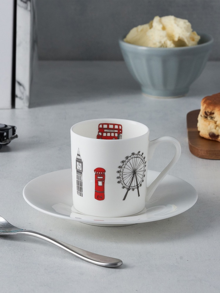Victoria Eggs Red and Charcoal London Skyline Set of 2 Espresso Cup & Saucers - Image 1 of 3