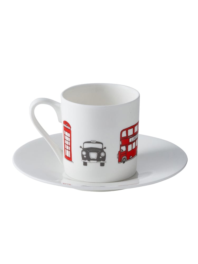 Victoria Eggs Red and Charcoal London Skyline Set of 2 Espresso Cup & Saucers - Image 3 of 3