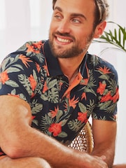 Weird Fish Blue Sarat Organic Printed Polo Shirt - Image 2 of 5