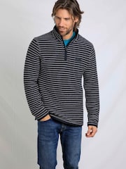 Weird Fish Grey Shorling Eco Quarter Zip Stripe Macaroni Sweatshirt - Image 1 of 8