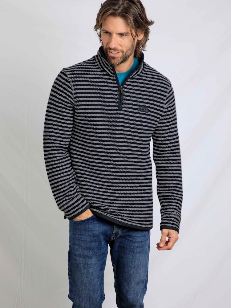 Weird Fish Grey Shorling Eco Quarter Zip Stripe Macaroni Sweatshirt - Image 1 of 8