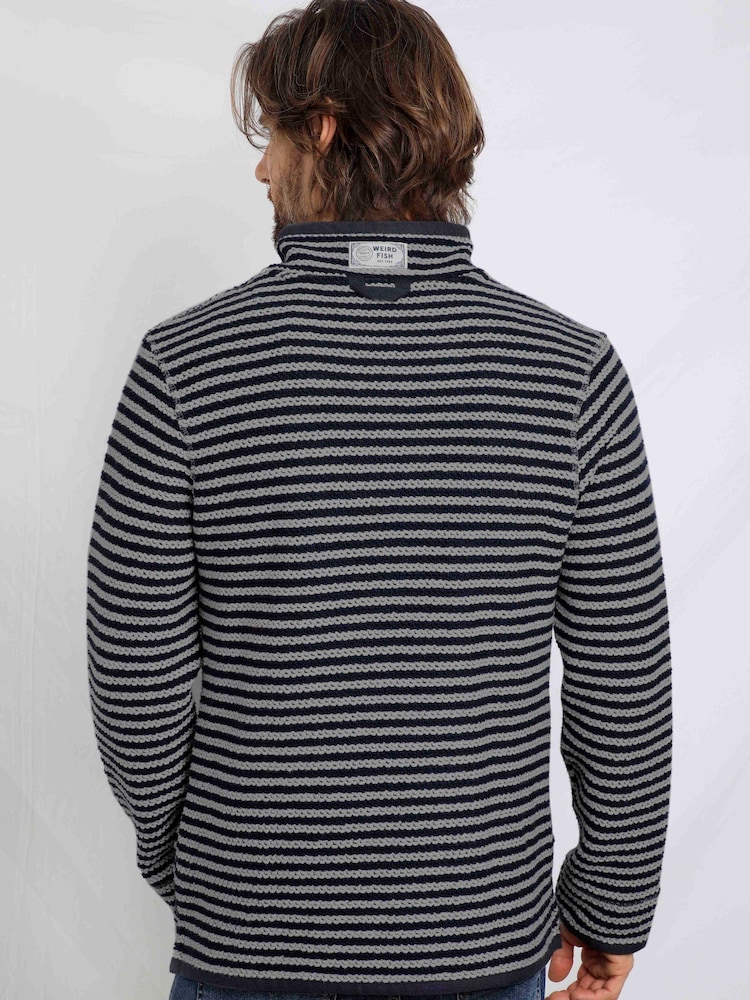 Weird Fish Grey Shorling Eco Quarter Zip Stripe Macaroni Sweatshirt - Image 2 of 8