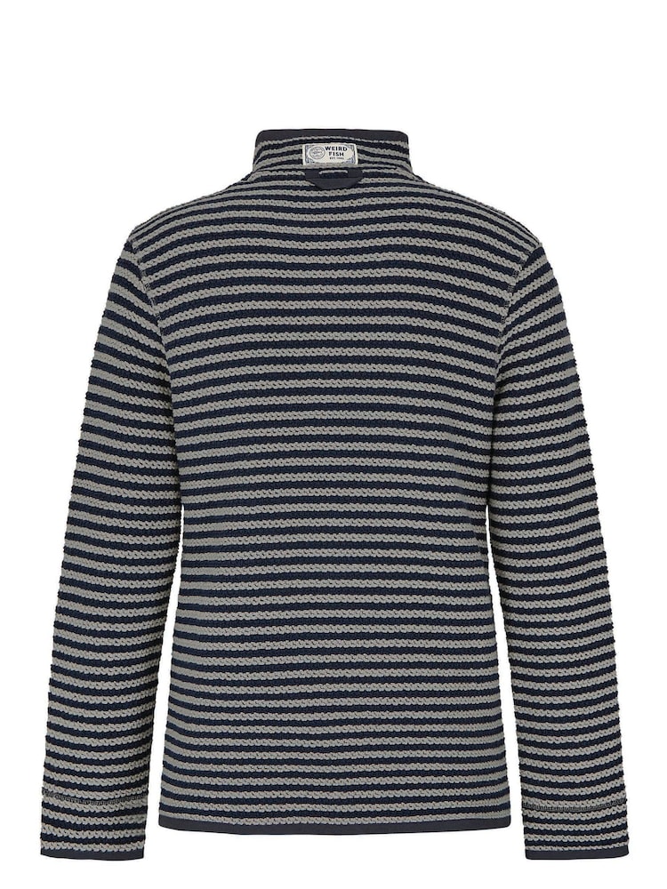 Weird Fish Grey Shorling Eco Quarter Zip Stripe Macaroni Sweatshirt - Image 8 of 8