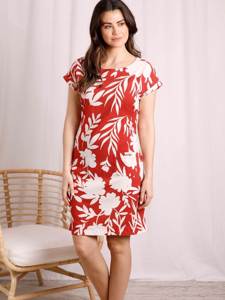 Weird Fish Red Orlando Linen Pocket Dress - Image 1 of 8