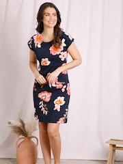 Weird Fish Blue/Brown Tallahassee Organic Printed Jersey Dress - Image 1 of 8