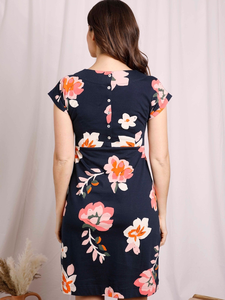 Weird Fish Blue/Brown Tallahassee Organic Printed Jersey Dress - Image 2 of 8