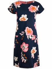 Weird Fish Blue/Brown Tallahassee Organic Printed Jersey Dress - Image 7 of 8