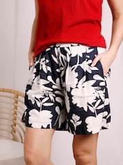 Weird Fish Blue Aloha Printed Linen Shorts - Image 1 of 6