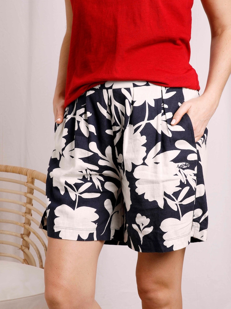 Weird Fish Blue Aloha Printed Linen Shorts - Image 1 of 6