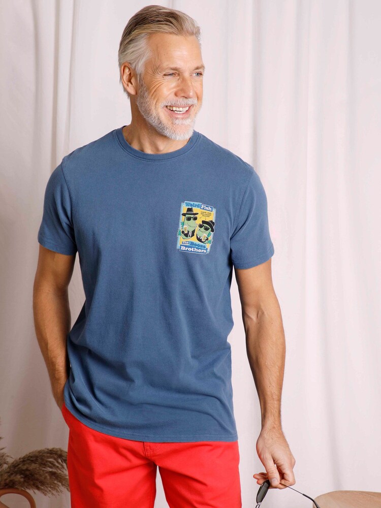 Weird Fish Blue 100% Cotton Booze Brothers Heritage Wash Artist T-Shirt - Image 1 of 6
