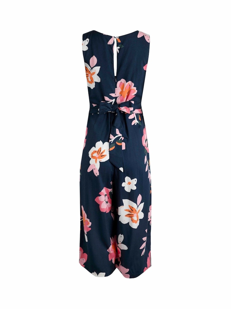 Weird Fish Dark Blue Nalani Eco Viscose Printed Jumpsuit - Image 5 of 5