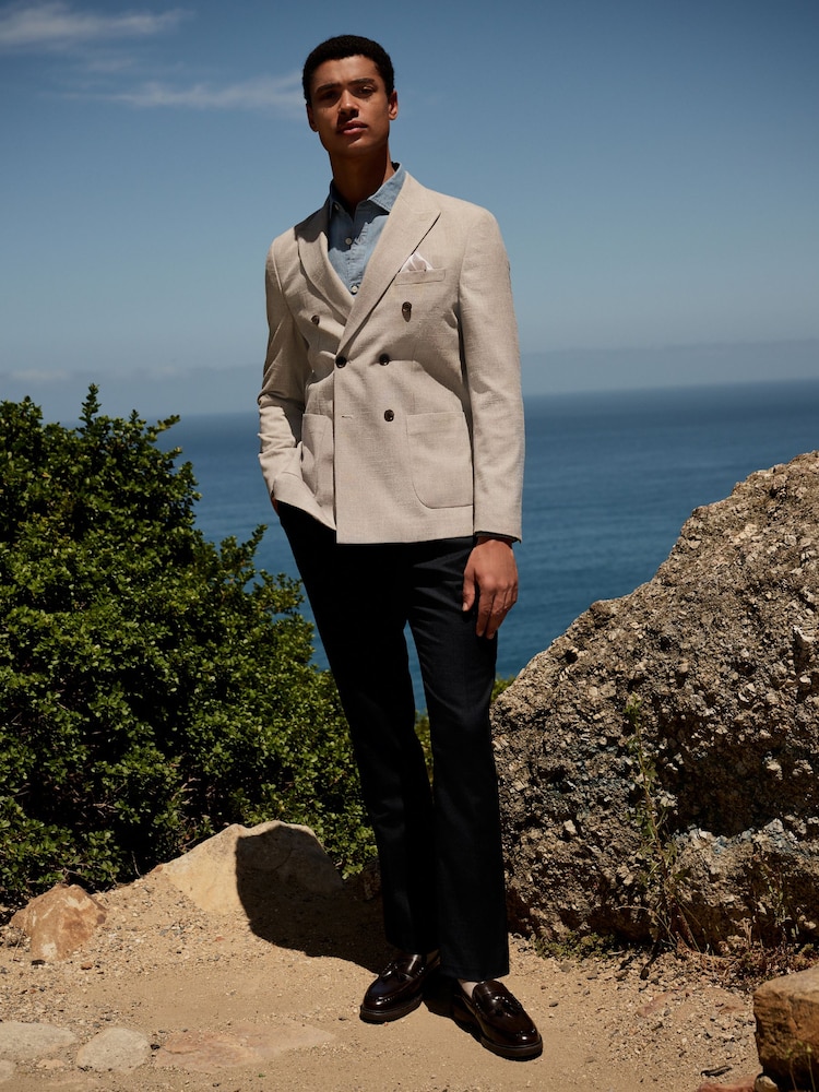 Нейтральный - Regular Fit Dogtooth Double Breasted Blazer - Image 2 of 8