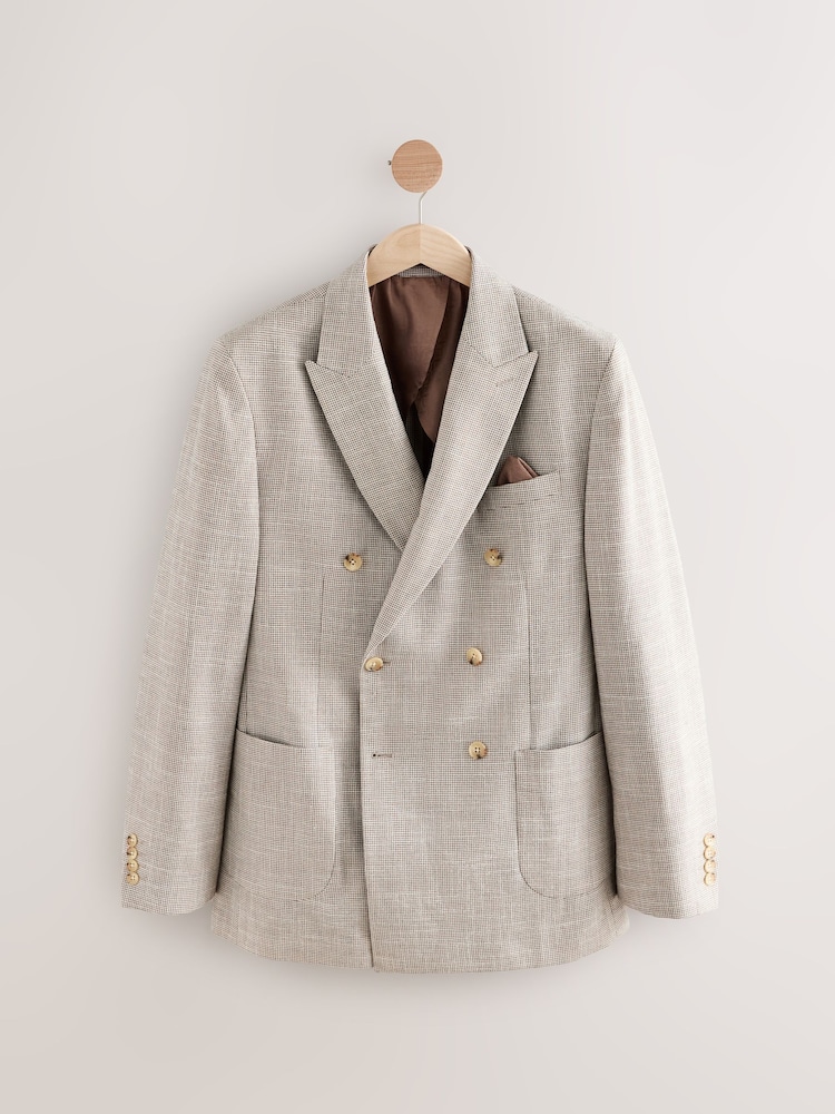 Нейтральный - Regular Fit Dogtooth Double Breasted Blazer - Image 8 of 8