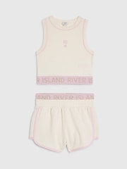 River Island Cream Logo Waistband Tank & Short Set - Image 1 of 4