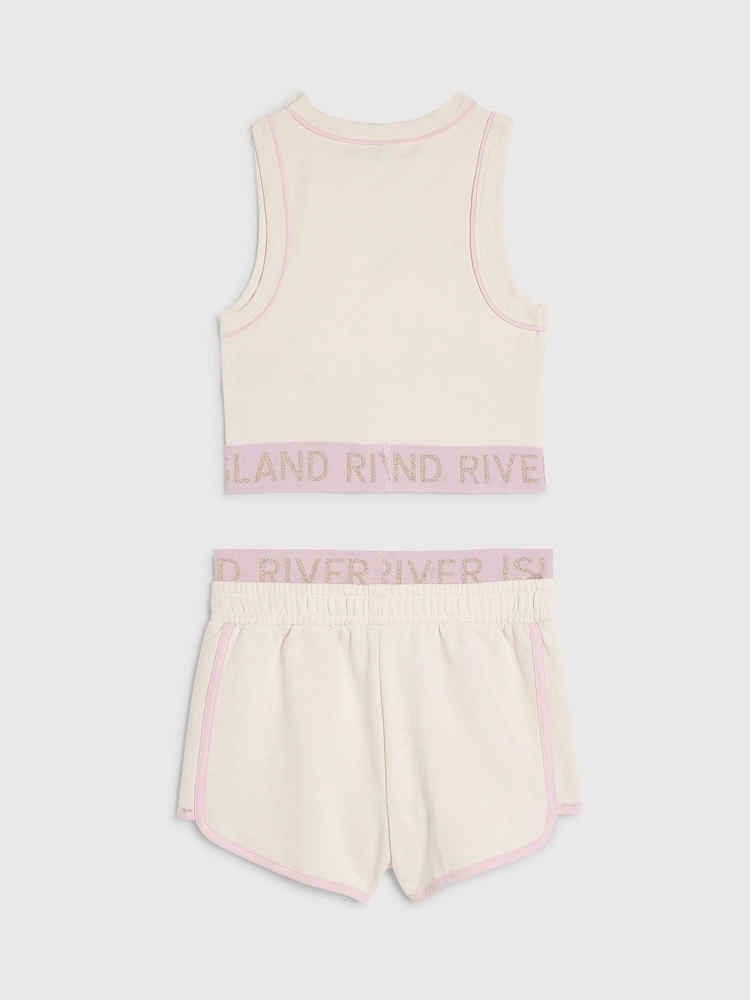 River Island Cream Logo Waistband Tank & Short Set - Image 2 of 4