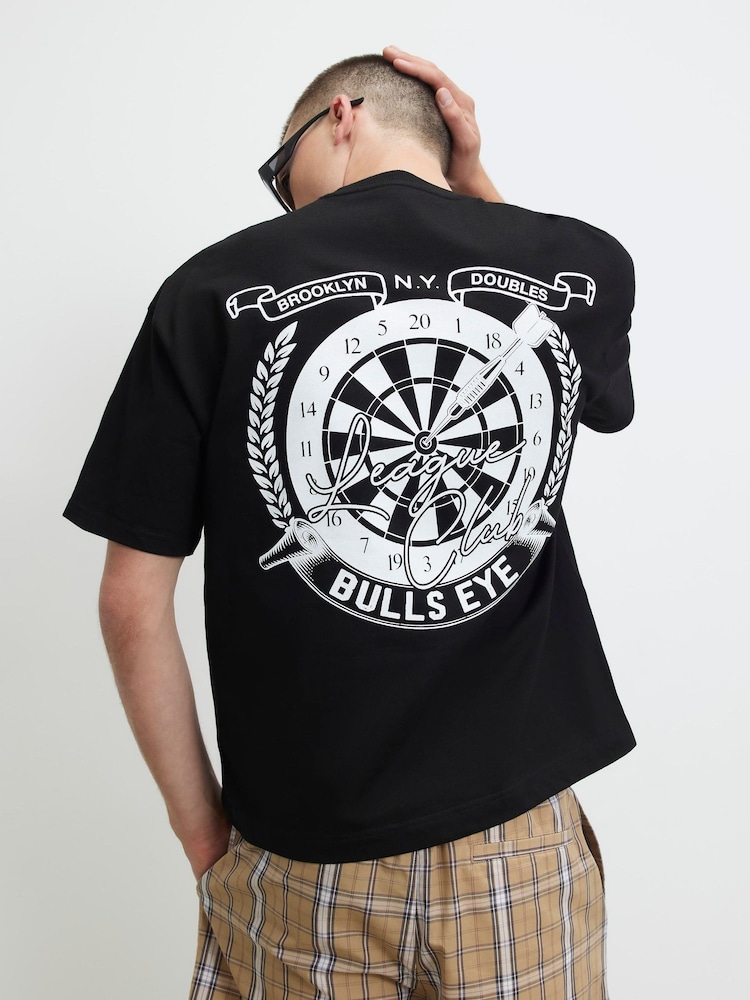 River Island Black Oversized Bullseye Dartbord T-Shirt - Image 1 of 4