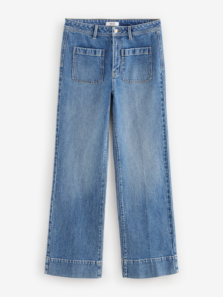 Dark Blue Patch Pocket Wide Leg Jeans - Image 1 of 2