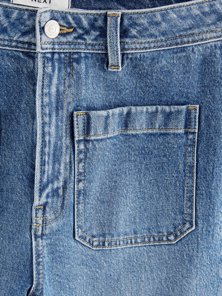 Dark Blue Patch Pocket Wide Leg Jeans - Image 2 of 2