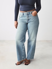 Mid Blue Hourglass Baggy 100% Cotton Wide Leg Jeans - Image 2 of 13