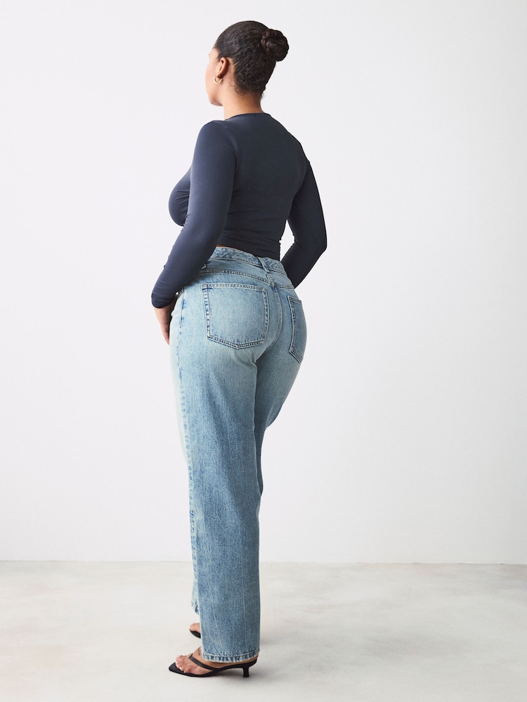 Normaal blauw - Hourglass Baggy 100% Cotton Wide Leg Jeans - Image 6 of 13