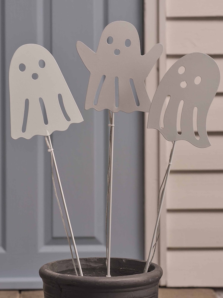Lights4fun Set of 3 White LED Battery Operated Ghost Stake Lights - Image 3 of 3 Lights4fun Set of 3 White LED Battery Operated Ghost Stake Lights - Image 3 of 3