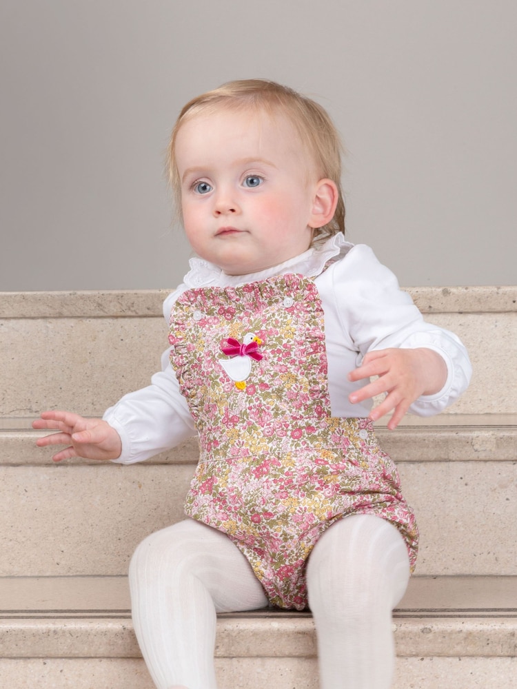 Trotters London Pink Little Liberty Print Penny Floral Frilly Bib Shorts - Image 1 of 4