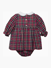 Trotters London Red Little Tartan Reindeer Smocked 100% Cotton Christmas Dress - Image 2 of 3