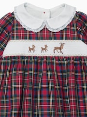 Trotters London Red Little Tartan Reindeer Smocked 100% Cotton Christmas Dress - Image 3 of 3