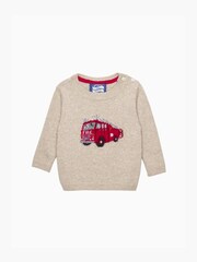 Trotters London Natural Little Oatmeal Fire Engine Jumper - Image 1 of 3