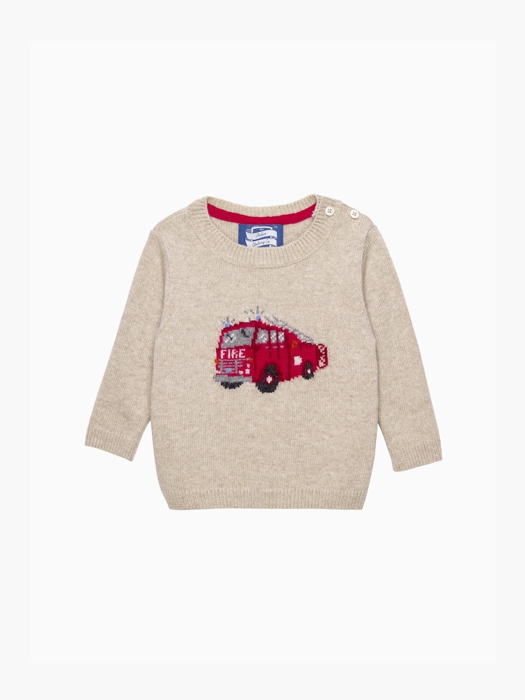 Trotters London Natural Little Oatmeal Fire Engine Jumper - Image 1 of 3