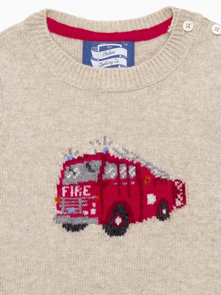 Trotters London Natural Little Oatmeal Fire Engine Jumper - Image 3 of 3
