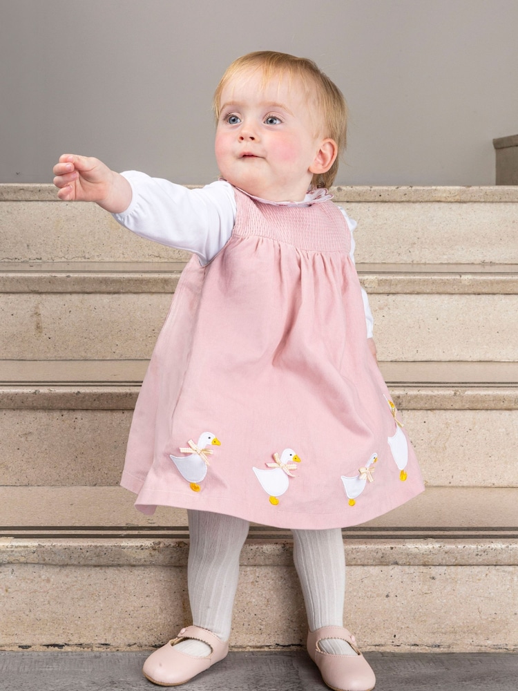 Trotters London Pink Little Cord Duck Smocked Pinafore Dress - Image 1 of 4
