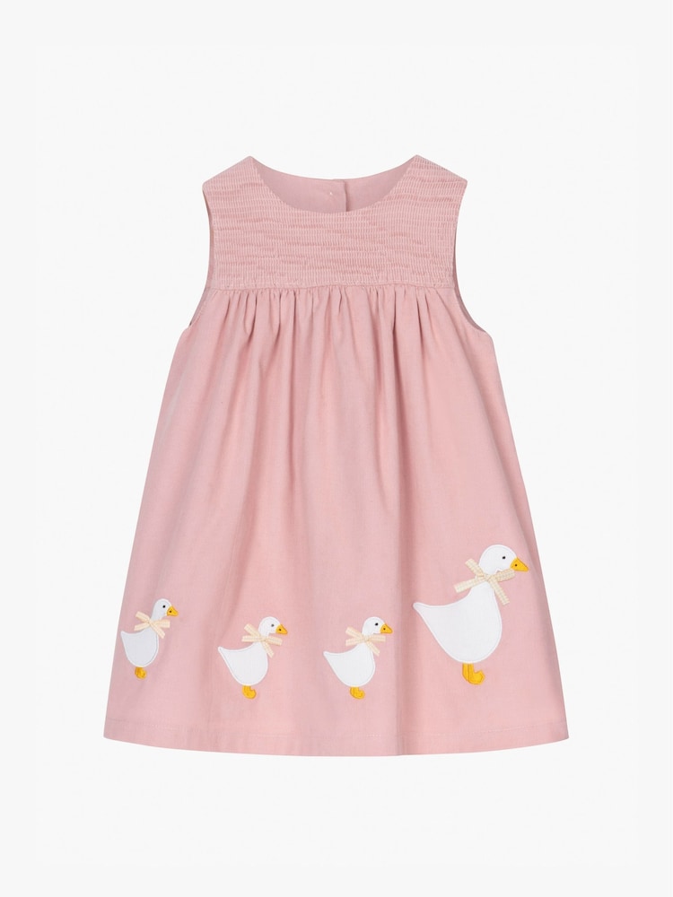 Trotters London Pink Little Cord Duck Smocked Pinafore Dress - Image 2 of 4