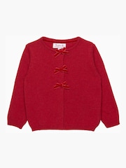 Trotters London Red Little Crimson Velvet Bow Cardigan - Image 1 of 3