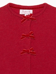 Trotters London Red Little Crimson Velvet Bow Cardigan - Image 3 of 3